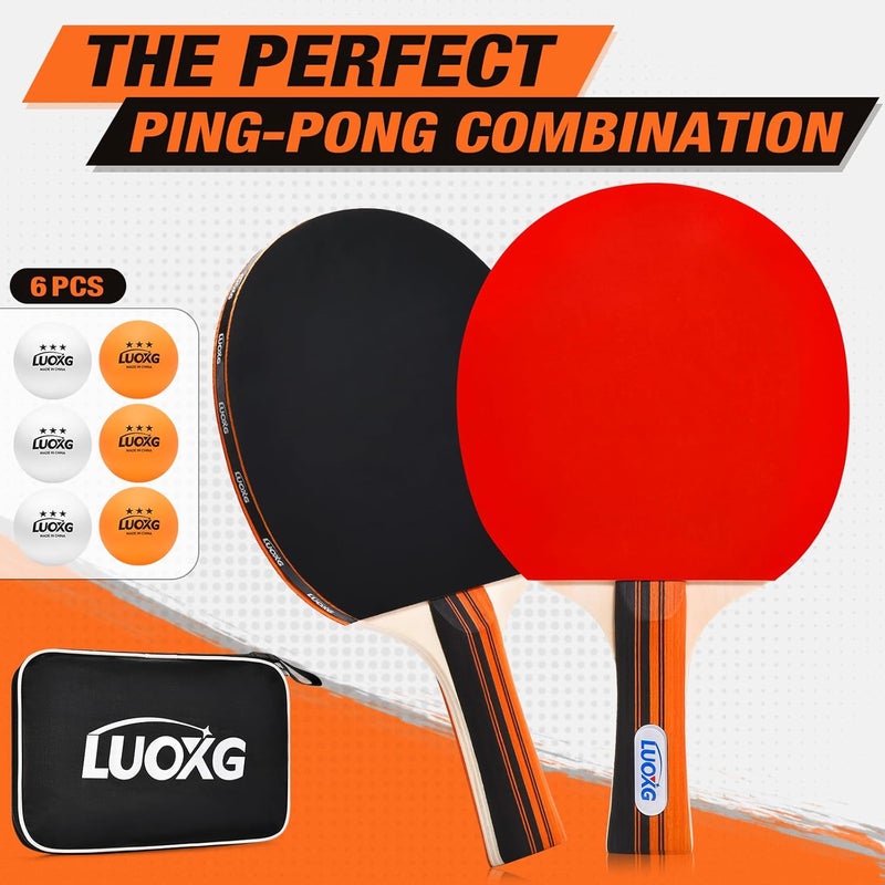 LUOXG Ping Pong Paddles, Ping Pong Paddles Set of 2, Includes Paddles and Balls, Table Tennis Rackets Set Suitable for Indoor and Outdoor Games, Family Games - Image 4